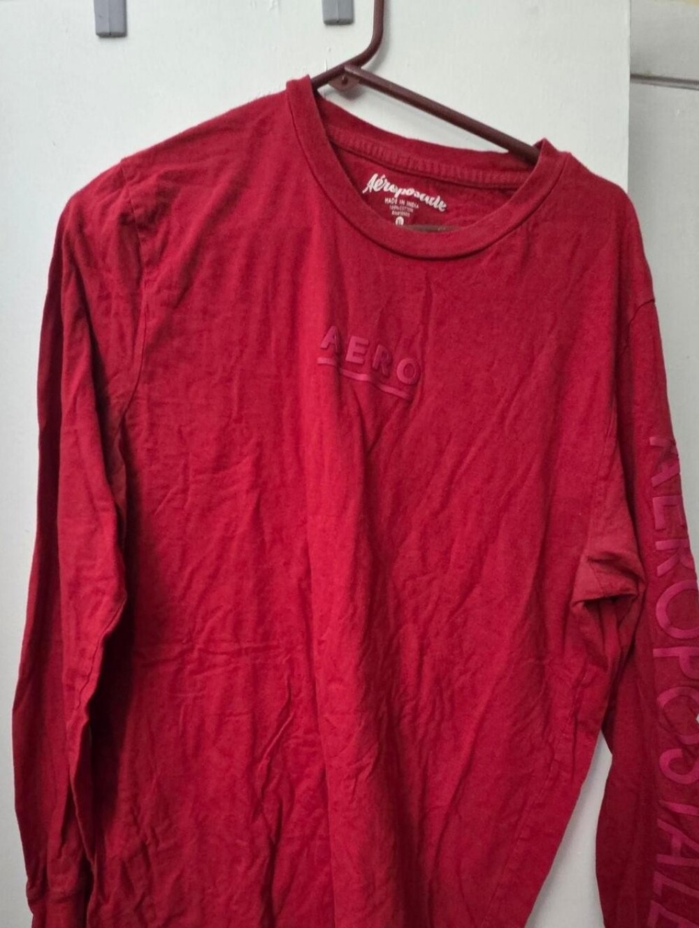 Vintage XL Aeropostale Men's Long Sleeve Crewneck Shirt - Red